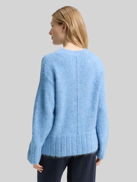 Oversized knitted jumper with wool content - light fjord blue melange