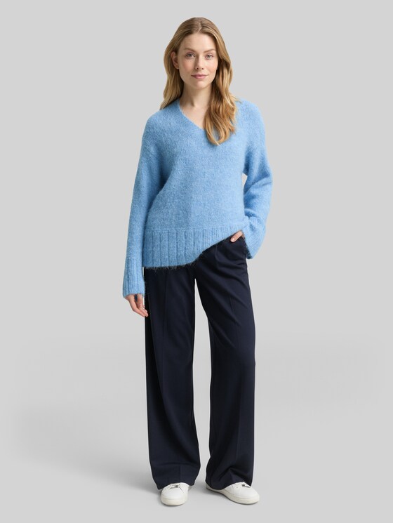 Oversized knitted jumper with wool content - light fjord blue melange
