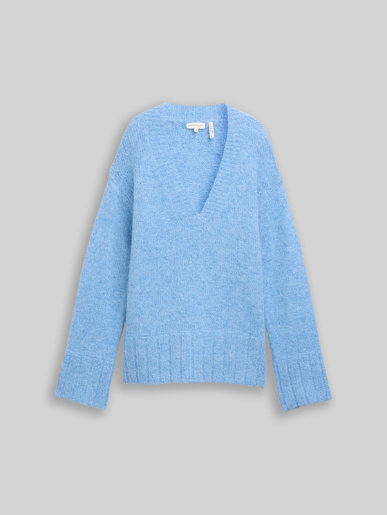 Oversized knitted jumper with wool content - light fjord blue melange