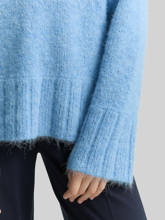 Oversized knitted jumper with wool content - light fjord blue melange