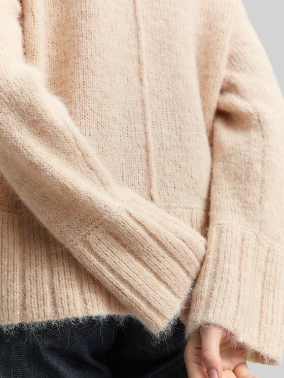 Oversized knitted jumper with wool content - sand stone beige melange
