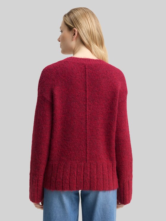 Oversized knitted jumper with wool content - rumba red melange