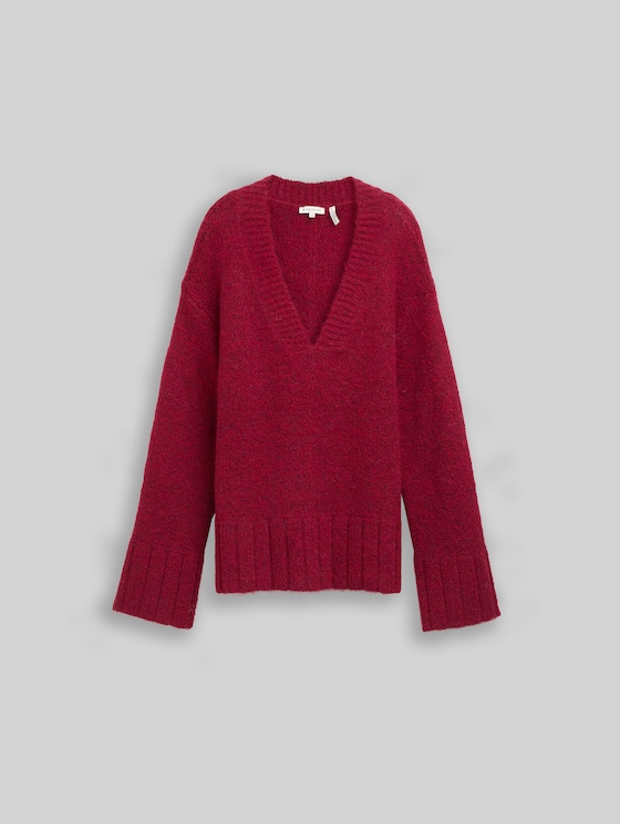 Oversized knitted jumper with wool content - rumba red melange
