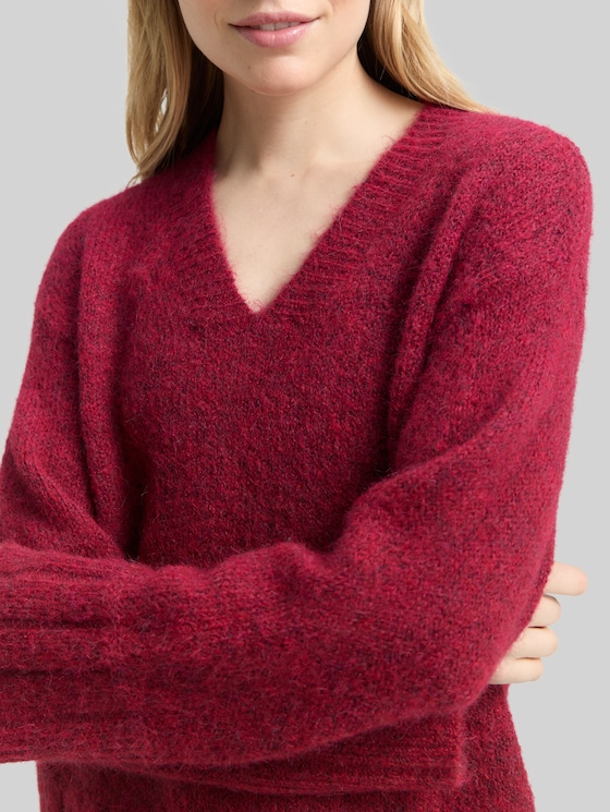 Oversized knitted jumper with wool content - rumba red melange