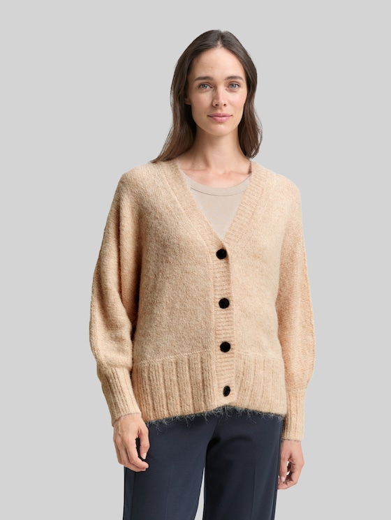 Oversized cardigan with wool content - sand stone beige melange
