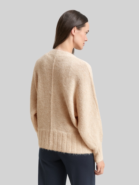 Oversized cardigan with wool content - sand stone beige melange