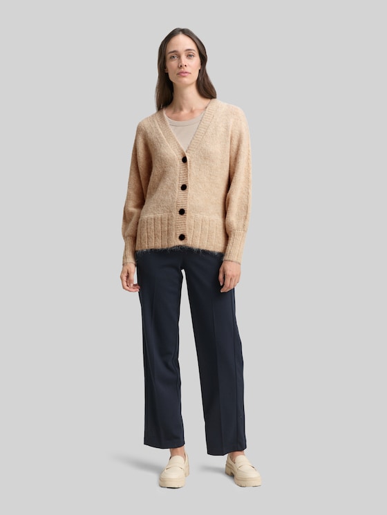 Oversized cardigan with wool content - sand stone beige melange