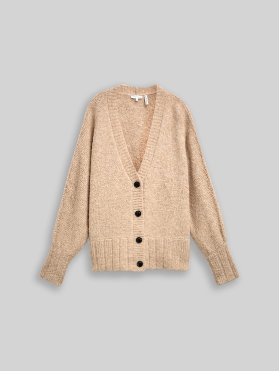 Oversized cardigan with wool content - sand stone beige melange