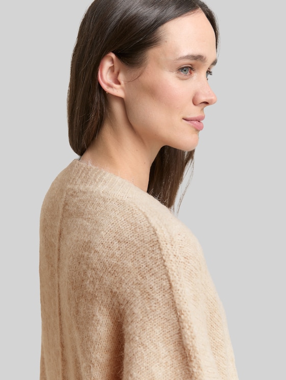 Oversized cardigan with wool content - sand stone beige melange