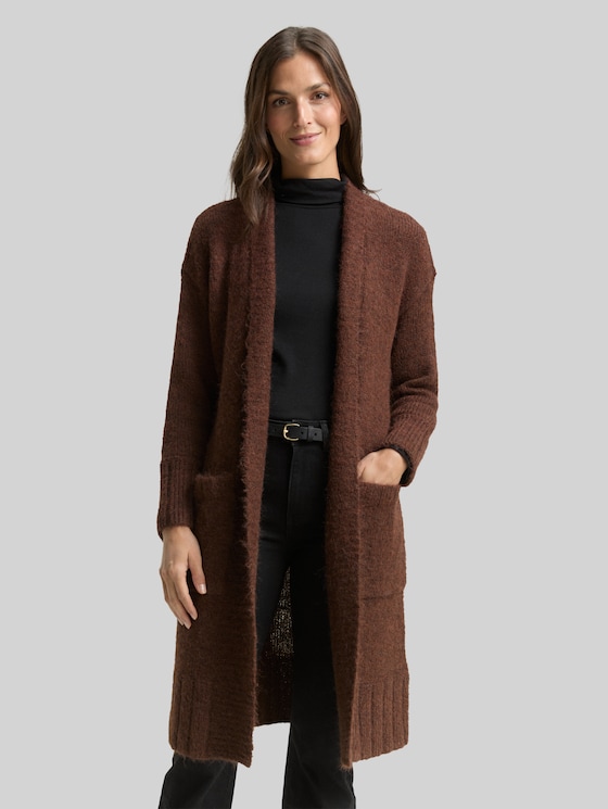 Oversized cardigan with wool content - dark pecan brown melange