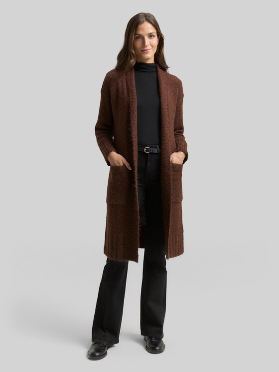 Oversized cardigan with wool content - dark pecan brown melange