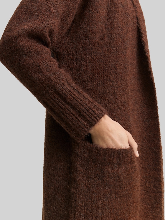 Oversized cardigan with wool content - dark pecan brown melange