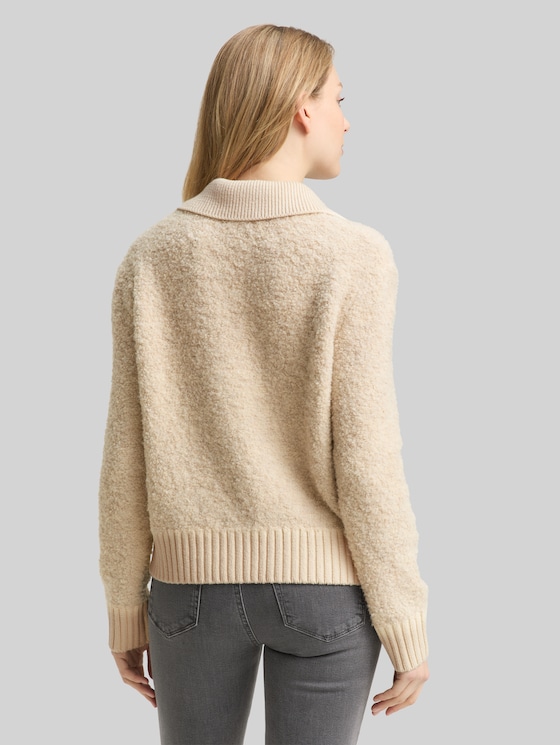 Bouclé knit jumper with collar - sand stone beige melange