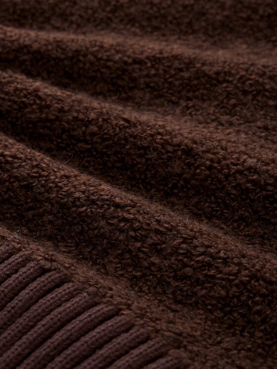 Bouclé knit jumper with collar - dark pecan brown melange