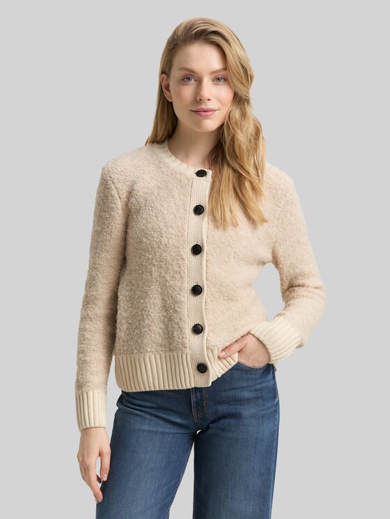 Bouclé cardigan with wool blend - sand stone beige melange