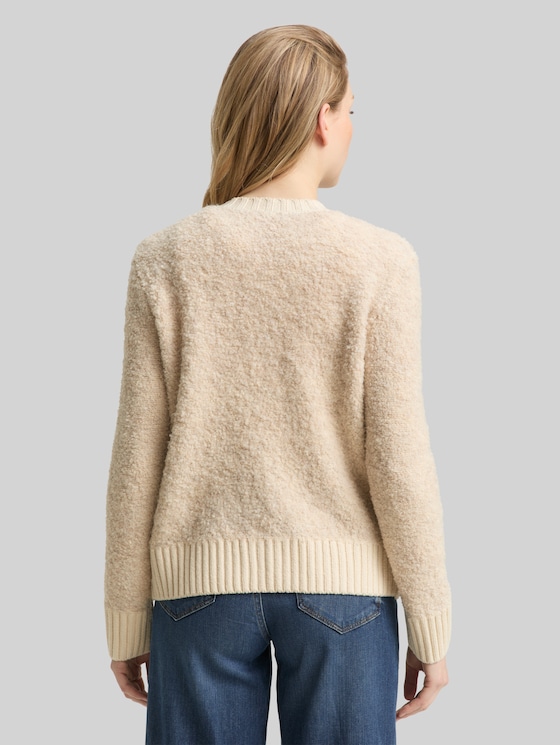 Bouclé cardigan with wool blend - sand stone beige melange