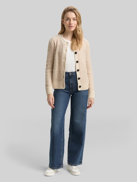 Bouclé cardigan with wool blend - sand stone beige melange