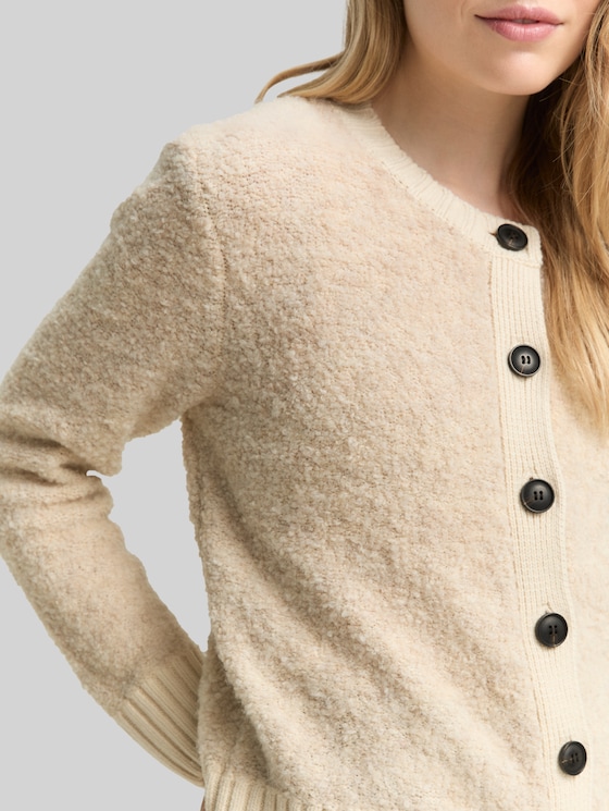 Bouclé cardigan with wool blend - sand stone beige melange