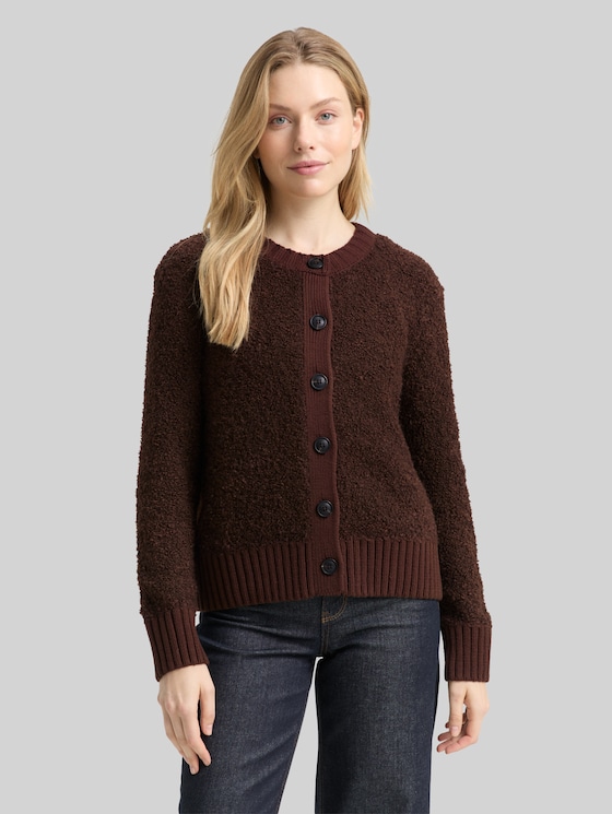 Bouclé cardigan with wool blend - dark pecan brown melange