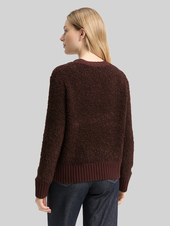 Bouclé cardigan with wool blend - dark pecan brown melange
