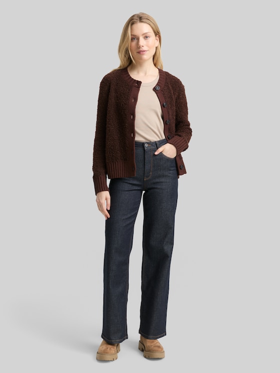 Bouclé cardigan with wool blend - dark pecan brown melange