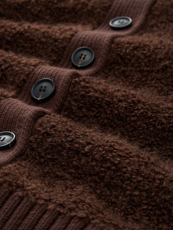 Bouclé cardigan with wool blend - dark pecan brown melange
