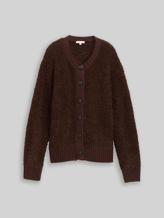 Bouclé cardigan with wool blend - dark pecan brown melange