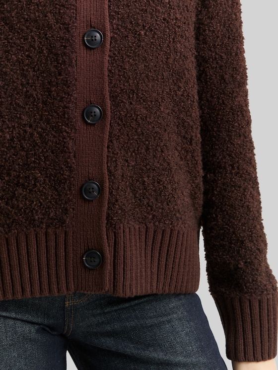 Bouclé cardigan with wool blend - dark pecan brown melange