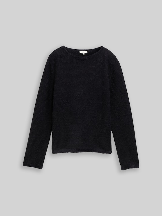 Knitted jumper in feather yarn - black stripe with featheryarn