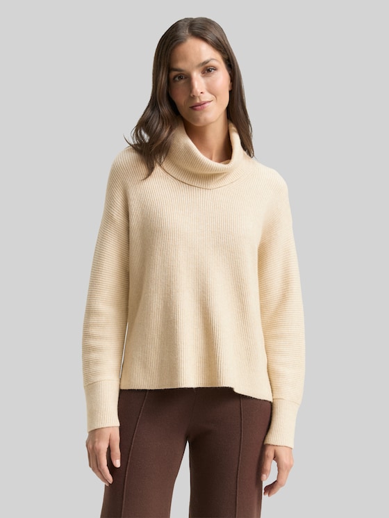 Oversized turtleneck jumper - sand stone beige melange