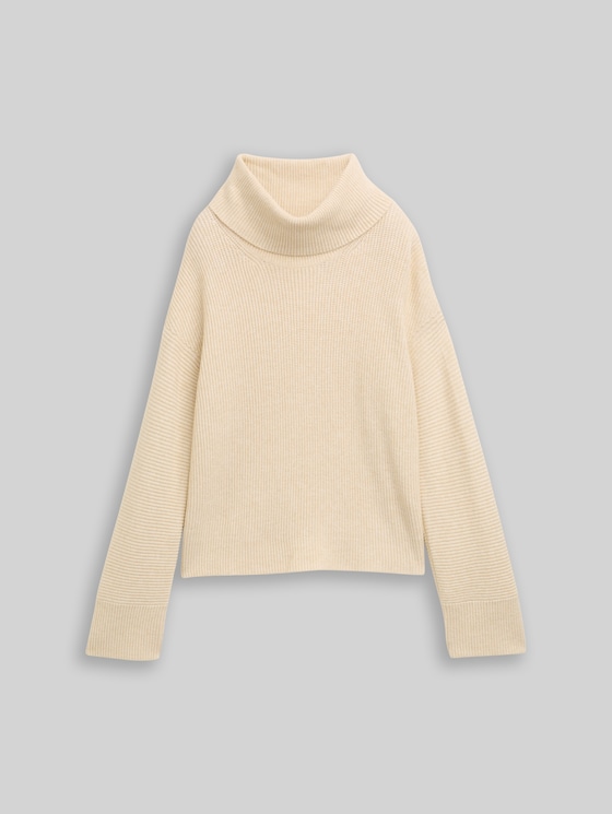 Oversized turtleneck jumper - sand stone beige melange