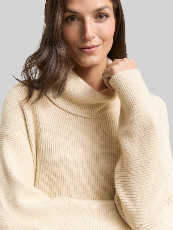 Oversized turtleneck jumper - sand stone beige melange