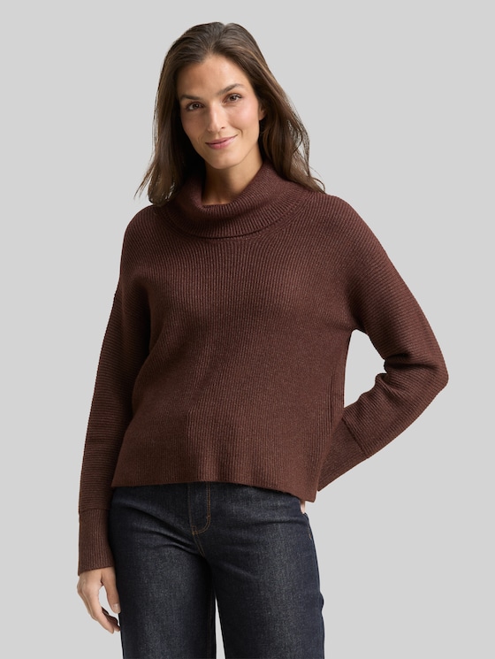 Oversized turtleneck jumper - dark pecan brown melange