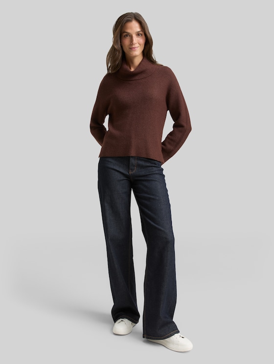 Oversized turtleneck jumper - dark pecan brown melange
