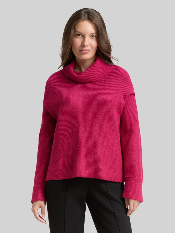 Oversized turtleneck jumper - dark pink melange