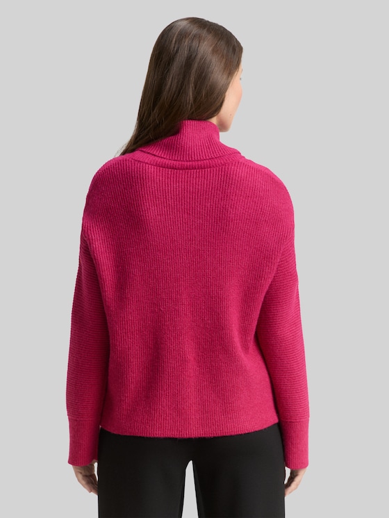 Oversized turtleneck jumper - dark pink melange