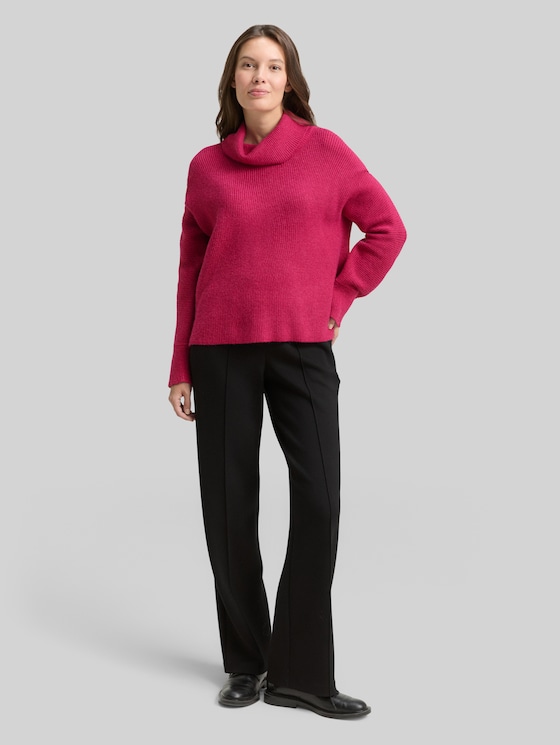 Oversized turtleneck jumper - dark pink melange