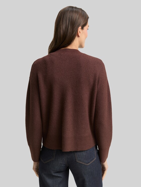 Oversized cardigan with round neckline - dark pecan brown melange