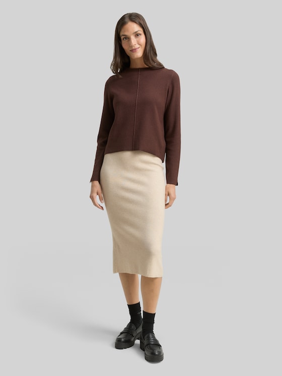 Midi skirt with slit - sand stone beige melange
