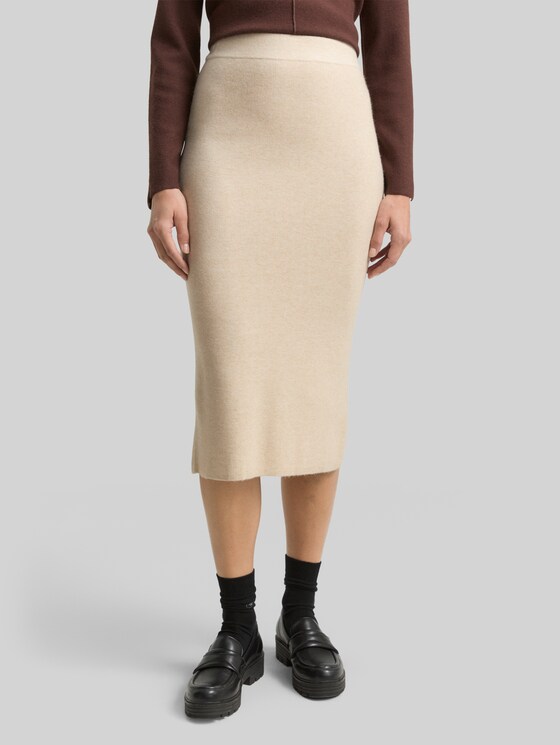 Midi skirt with slit - sand stone beige melange