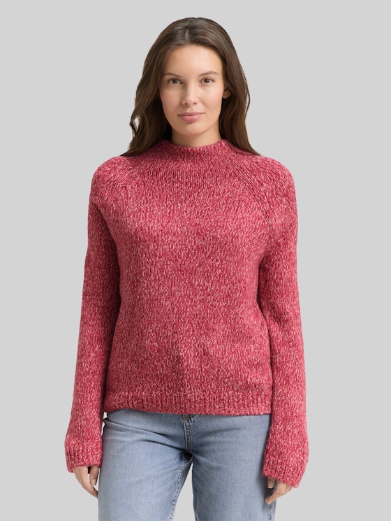 Loose-fit knitted jumper with wool blend - pink berry mouline