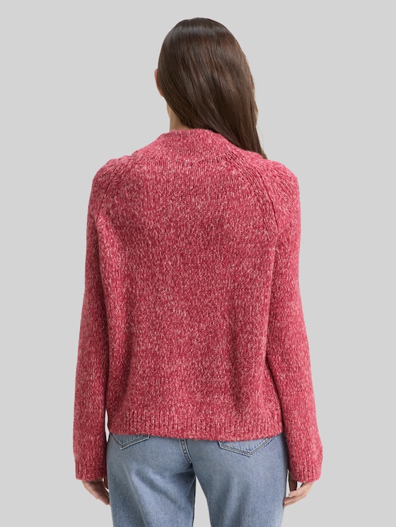 Loose-fit knitted jumper with wool blend - pink berry mouline