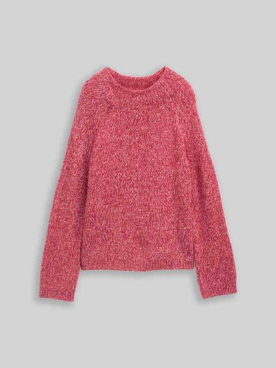 Loose-fit knitted jumper with wool blend - pink berry mouline