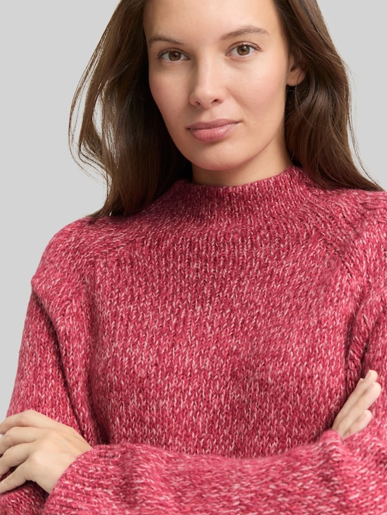 Loose-fit knitted jumper with wool blend - pink berry mouline