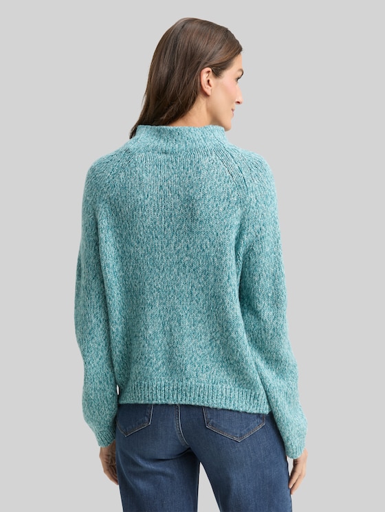 Loose-fit knitted jumper with wool blend - teal white mouline
