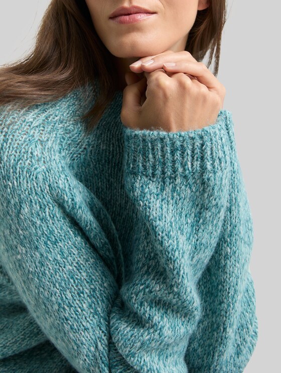 Loose-fit knitted jumper with wool blend - teal white mouline