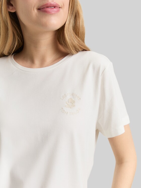 T-shirt with floral embroidery - Whisper White