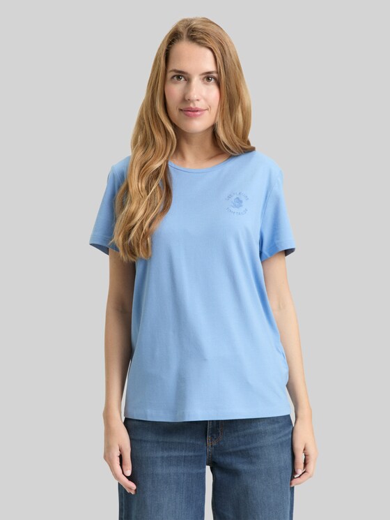 T-shirt with floral embroidery - light fjord blue
