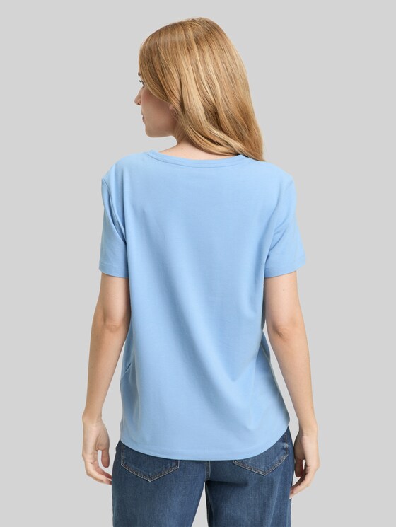 T-shirt with floral embroidery - light fjord blue