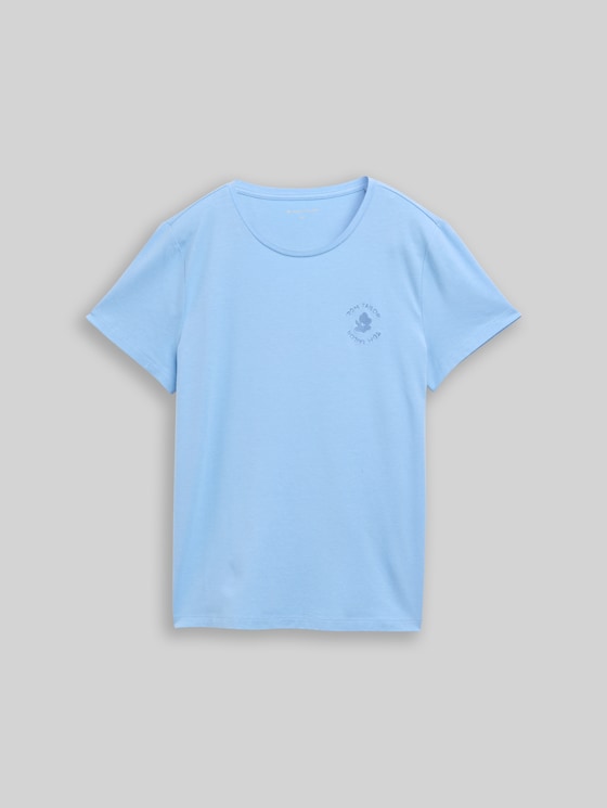 T-shirt with floral embroidery - light fjord blue